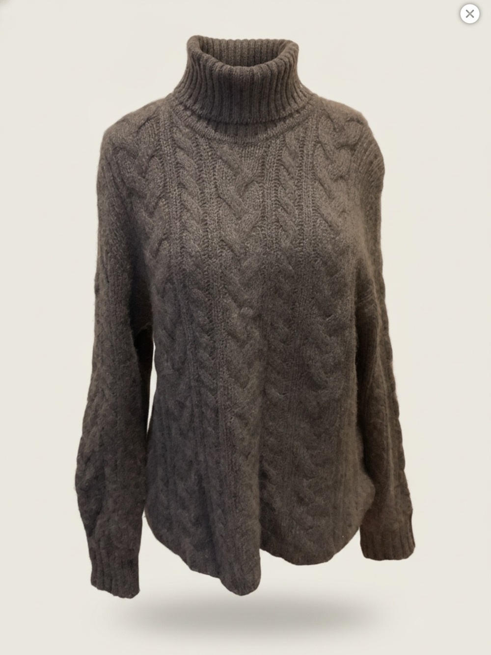 Johnstons of Elgin Cashmere Turtleneck Cable Knit Sweater - Gray - Picture 1 of 5